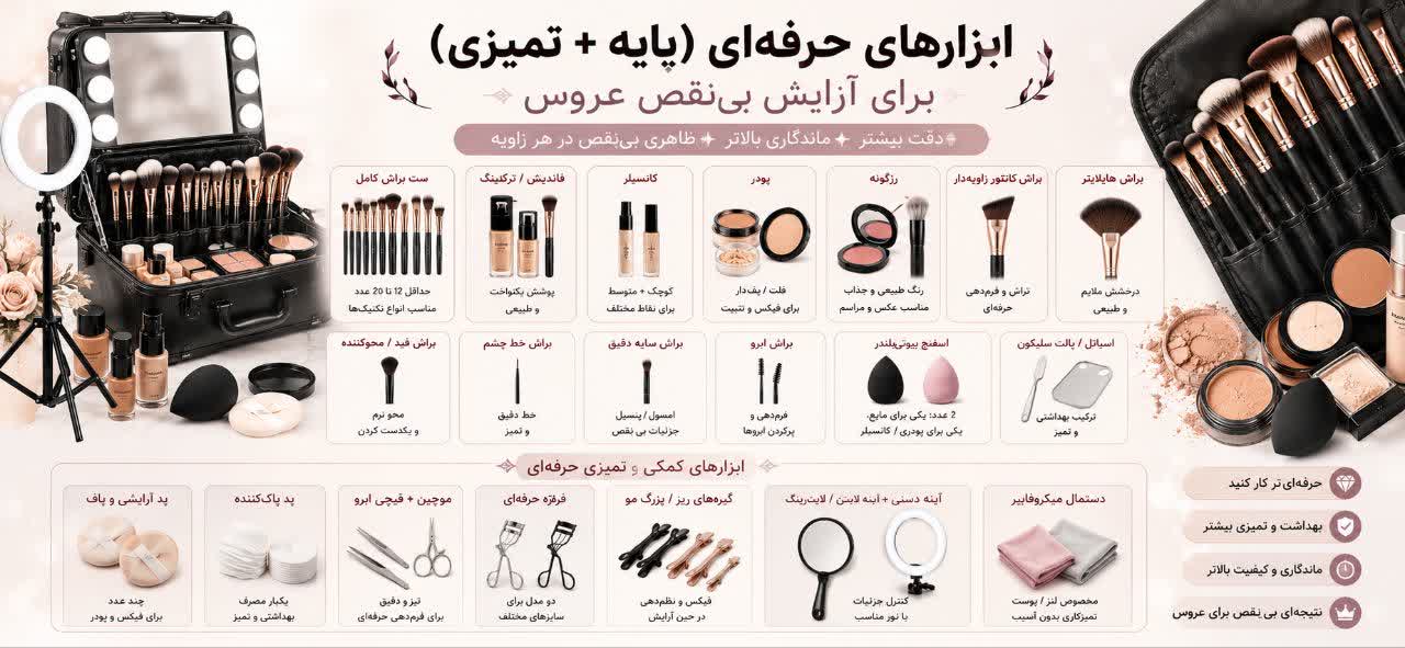 ابزارهای حرفه‌ای (پایه + تمیزی برای عروس)